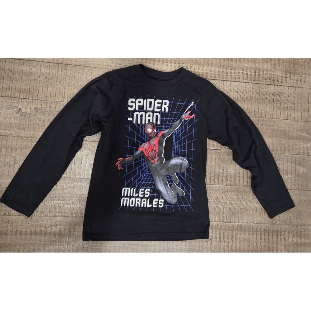 Marvel Spiderman Miles Morales Youth Medium Long Sleeve Shirt Black Graphic Tee